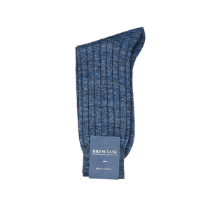 Bresciani Blue Melange Ribbed Linen Socks Fold