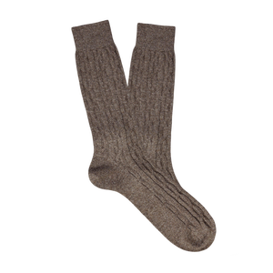 A pair of Brown Cable Knitted Cashmere Socks by Bresciani on a white background.