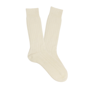 Bresciani Cream White Ribbed Wool Cashmere Socks Feature