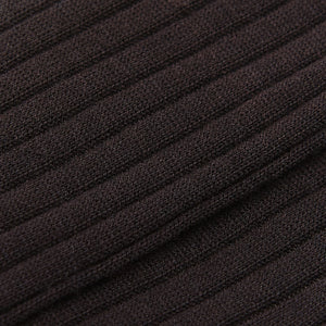 Bresciani Dark Brown Ribbed Wool Nylon Socks Fabric