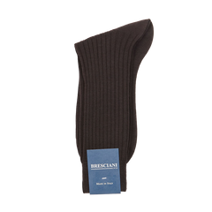 Bresciani Dark Brown Ribbed Wool Nylon Socks Fold