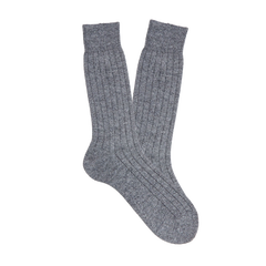 Bresciani Grey Melange Ribbed Wool Cashmere Socks Feature