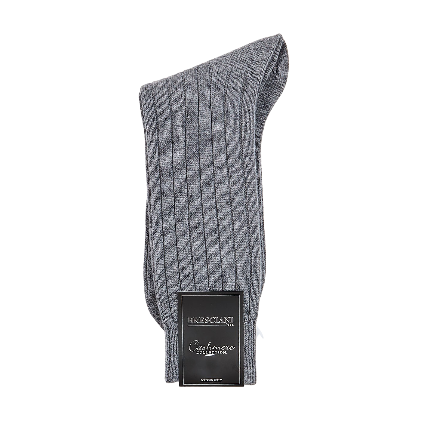 Bresciani Grey Melange Ribbed Wool Cashmere Socks Fold