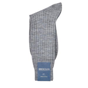 Bresciani Light Grey Ribbed Wool Nylon Socks Fold