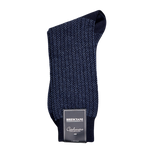 A comfortable Navy Blue Structured Cashmere Sock with a tag on it, made by Bresciani.