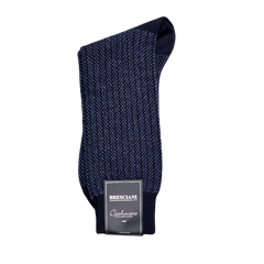 A comfortable Navy Blue Structured Cashmere Sock with a tag on it, made by Bresciani.