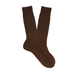 Bresciani Rust Brown Ribbed Wool Nylon Socks Feature