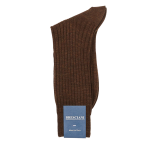 Bresciani Rust Brown Ribbed Wool Nylon Socks Fold