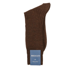 Bresciani Rust Brown Ribbed Wool Nylon Socks Fold