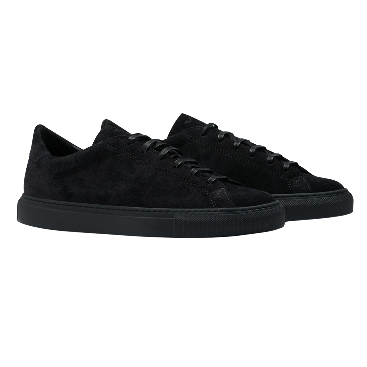 CQP's All Black Suede Racquet Sr Sneakers with arch support and stability on a white background.