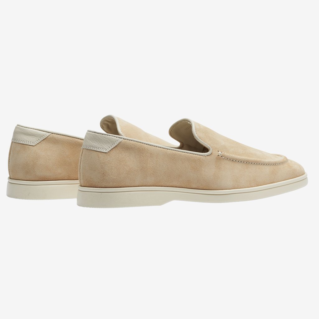A pair of Sand Beige Suede Slip On Sneakers, expertly crafted by CQP.