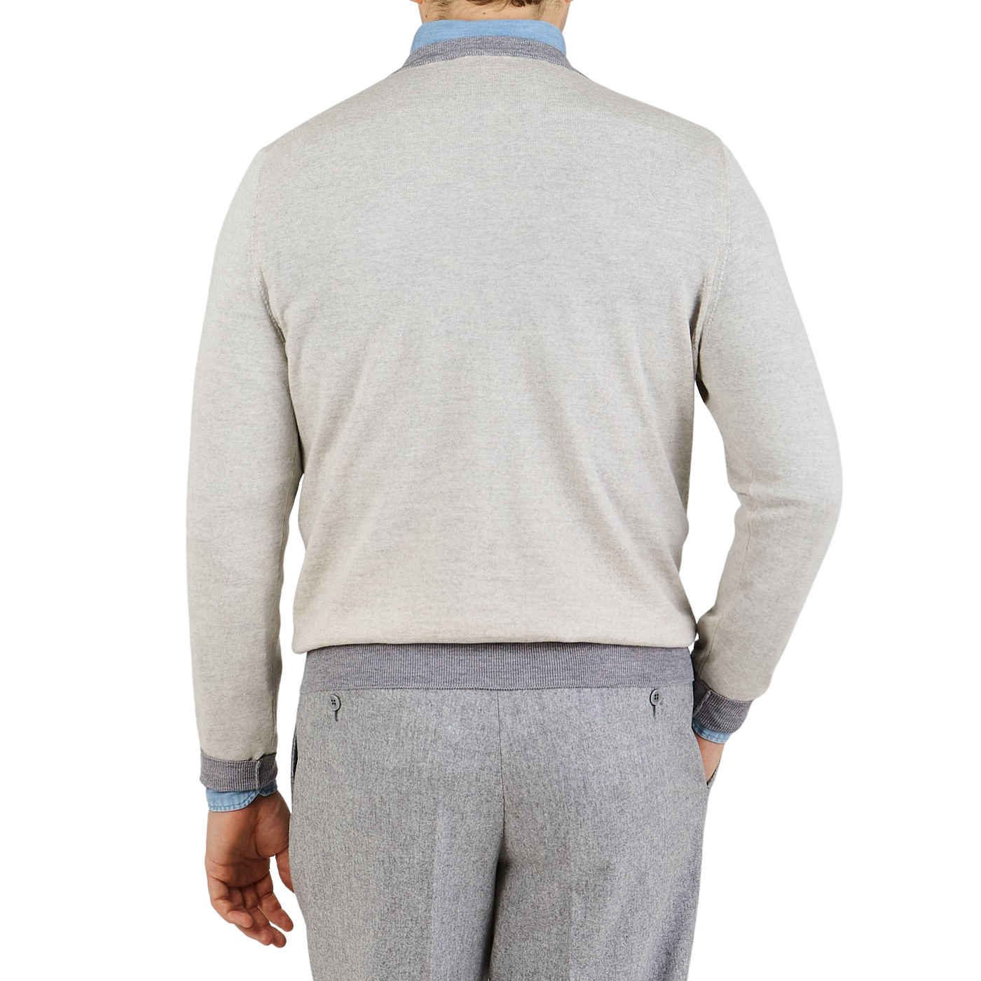 Canali Beige Grey Merino Wool College Sweater Back