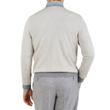 Canali Beige Grey Merino Wool College Sweater Back