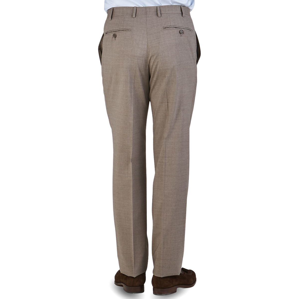 Canali Beige Grey Wool Stretch Flat Front Trousers Back