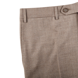 Canali Beige Grey Wool Stretch Flat Front Trousers Edge