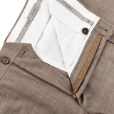 Canali Beige Grey Wool Stretch Flat Front Trousers Zipper