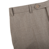Canali Beige Wool Flannel Flat Front Trousers Edge