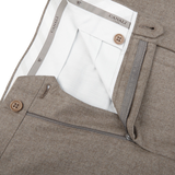 Canali Beige Wool Flannel Flat Front Trousers Zipper