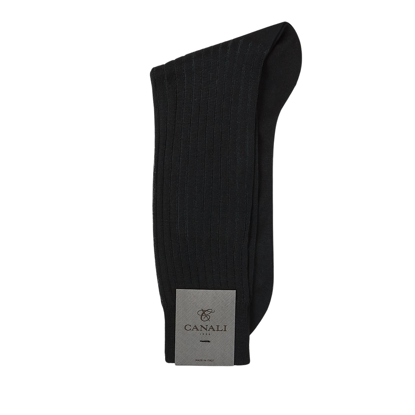 Canali Black Grey Ribbed Cotton Vanisee Socks Fold