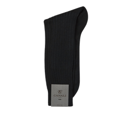 Canali Black Grey Ribbed Cotton Vanisee Socks Fold