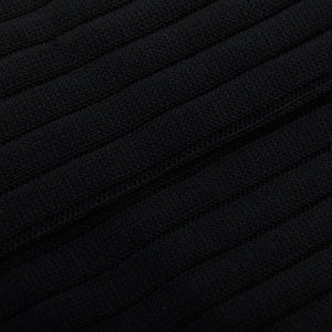 Canali Black Knee Long Ribbed Cotton Socks Fabric