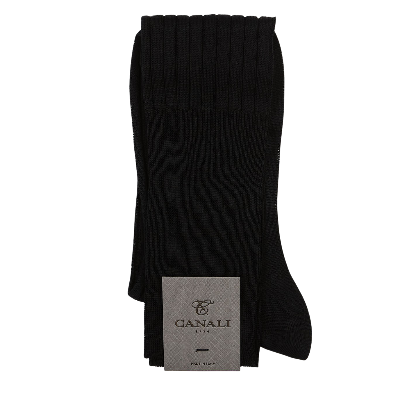 Canali Black Knee Long Ribbed Cotton Socks Fold