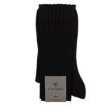 Canali Black Knee Long Ribbed Cotton Socks Fold