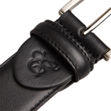 A Canali black Matt Calf Leather 35mm belt with a gold metal buckle.