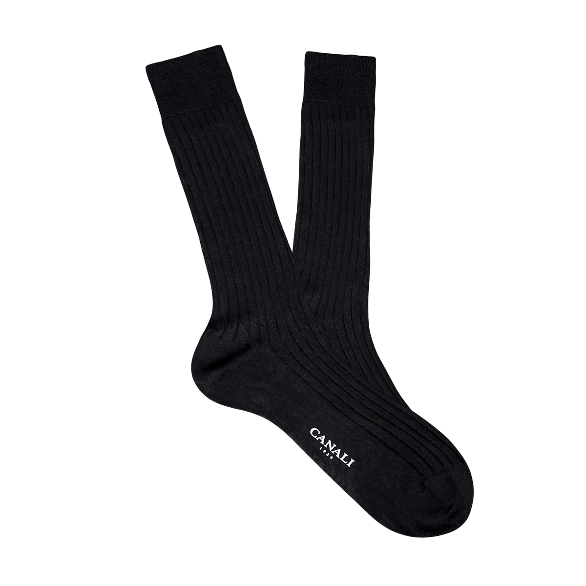 A pair of Canali Black Ribbed Cotton Socks on a seamless white background.