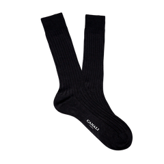 A pair of Canali Black Ribbed Cotton Socks on a seamless white background.