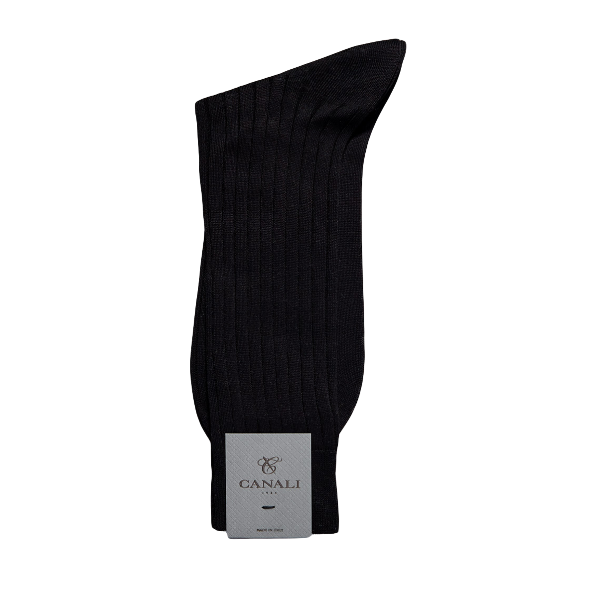 High-quality Canali Black Ribbed Cotton Socks with a hand-linked toe on a white background.