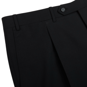 Canali Black Tropical Wool Single Pleat Trousers Edge