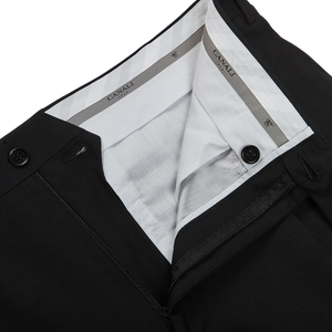 Canali Black Tropical Wool Single Pleat Trousers Zipper