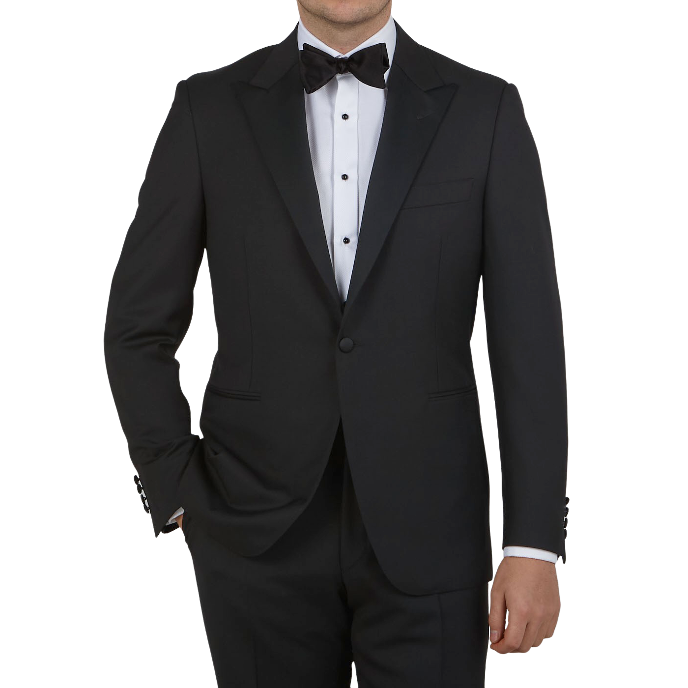 Canali Black Wool Peak Lapel Tuxedo Suit Front1
