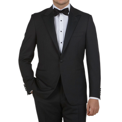 Canali Black Wool Peak Lapel Tuxedo Suit Front1