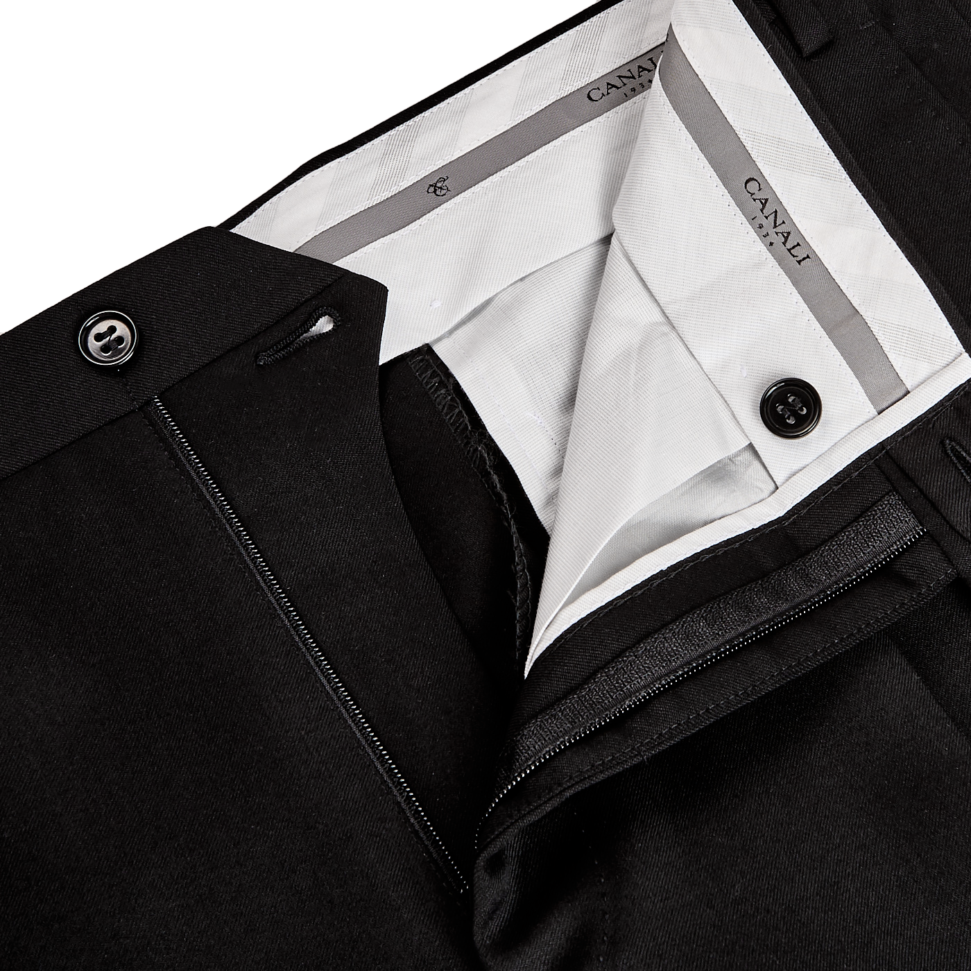 Canali Black Wool Single Pleat Trousers Zipper