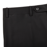 Canali Black Wool Stretch Flat Front Trousers Edge