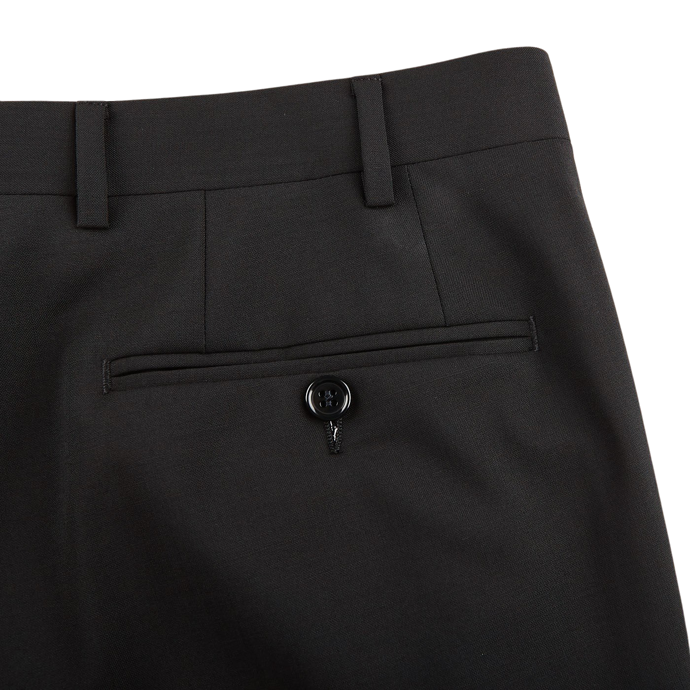 Canali Black Wool Stretch Flat Front Trousers Pocket