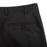 Canali Black Wool Stretch Flat Front Trousers Pocket