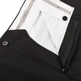 Canali Black Wool Stretch Flat Front Trousers Zipper