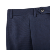 Canali Blue Melange Travel Wool Single Pleat Trousers Edge