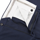 Canali Blue Melange Travel Wool Single Pleat Trousers Zipper