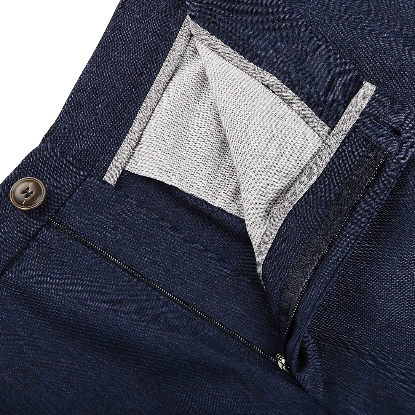 Canali Blue Melange Washable Wool Trousers Zipper