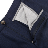Canali Blue Melange Washable Wool Trousers Zipper