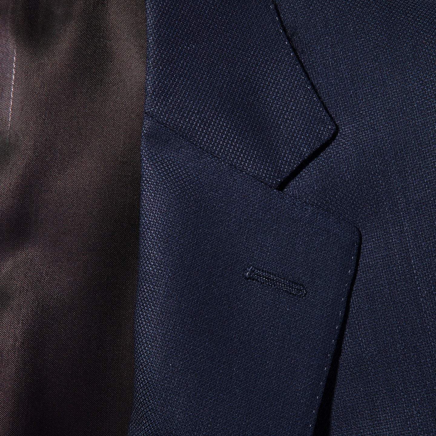 A close up image of a Canali Blue Wool Hopsack Travel Blazer.