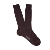 A pair of Canali ribbed brown Egyptian cotton socks on a white background.