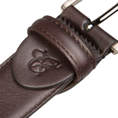 A sophisticated and timeless Canali Brown Matt Calf Leather 35mm Belt with a silver buckle.