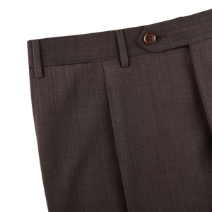 Canali Brown Melange Travel Wool Single Pleat Trousers Edge