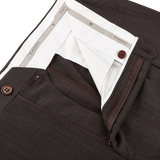 Canali Brown Melange Travel Wool Single Pleat Trousers Zipper