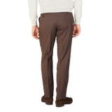 Canali Brown Tropical Wool Single Pleat Trousers Back